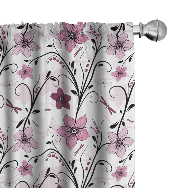 Rideaux 4 panneaux Red Barrel Studio® Dragonfly, plante usée, rose séché, L 56 po x L 63 po