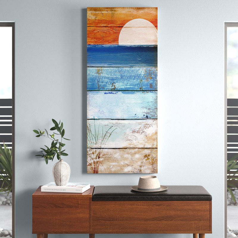 Art mural sur toile tendue - Art mural couleur «Beach Moonrise II» de couleur boulangerie pour le salon, la chambre à coucher ou le bureau - 20 x 47