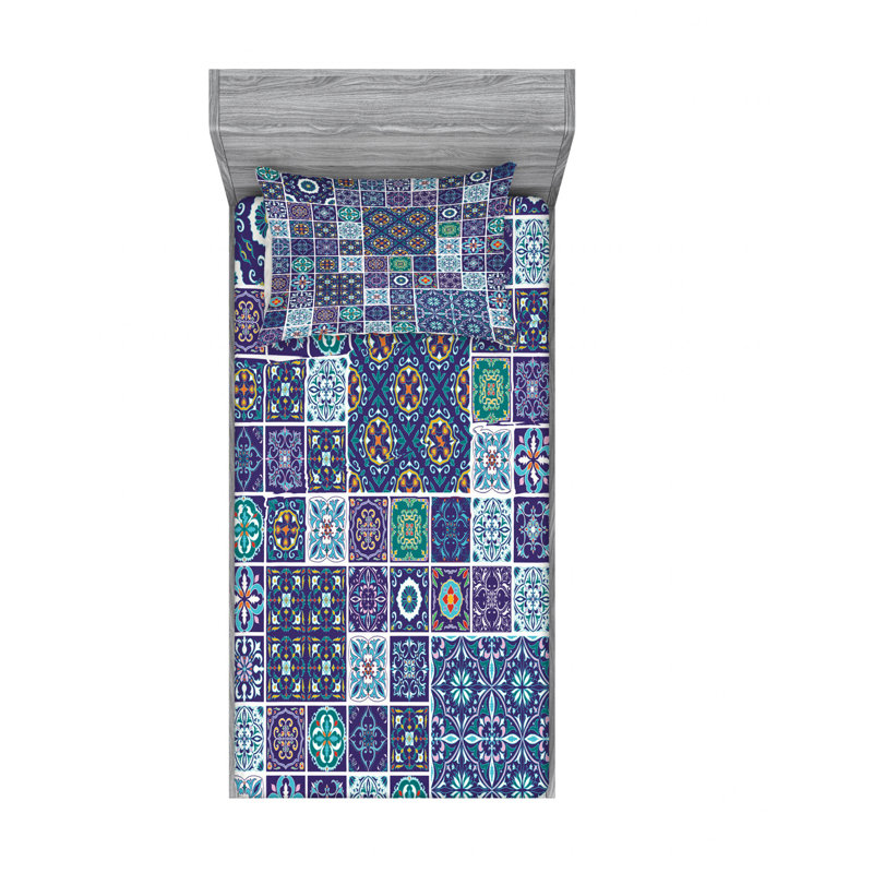 Ensemble de draps Azulejo Traditional Mosaic, Ensemble de draps pour lit simple avec drap-housse