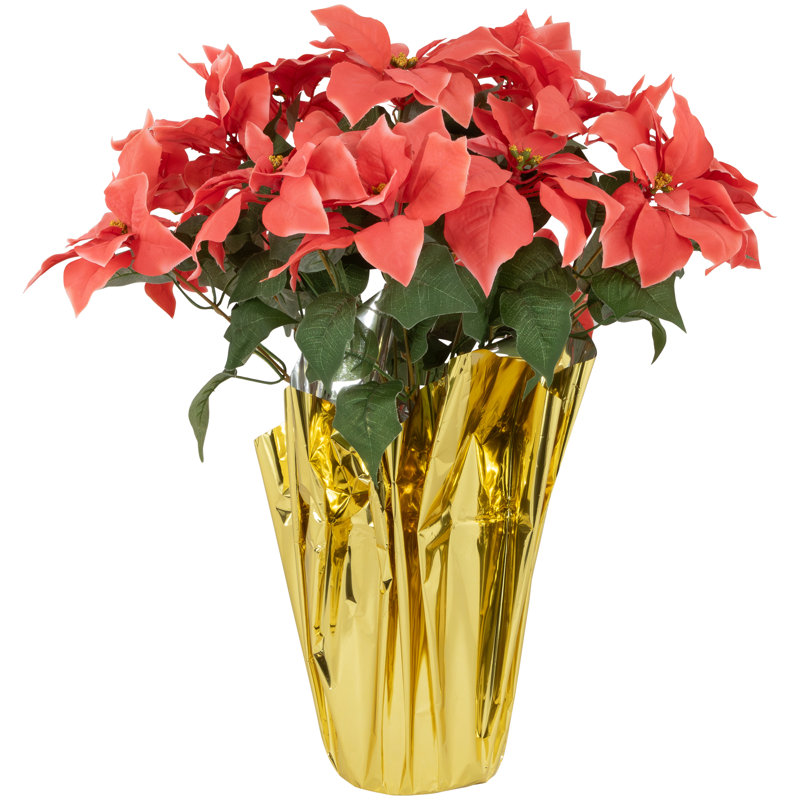 Arrangement de poinsettias, Rose, Or, H 28 po x l 18 po x P 18 po