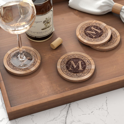 Monogram Letter 4-Pack Natural Sandstone Coasters