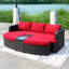 Chaise longue d'extérieur 5 pièces en osier avec coussins et table Toni-16132610-2562885