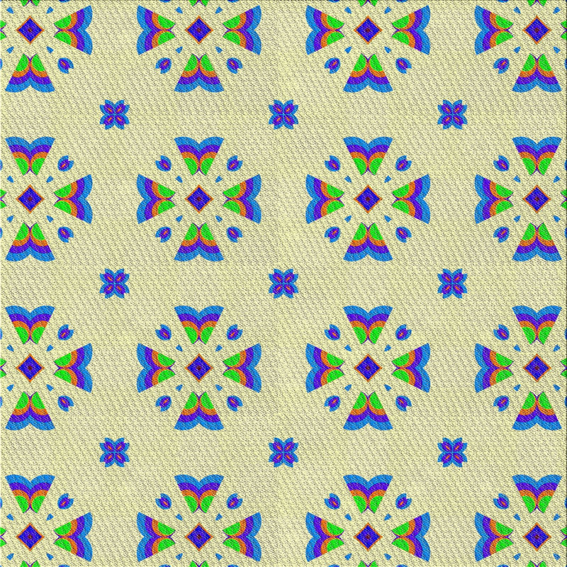 Tapis bleu / vert / orange tissé à la machine, Carré 8 pi
