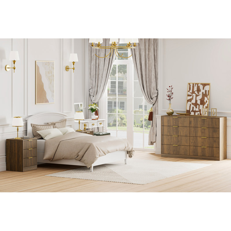 Ensemble 3 pièces commode 8 tiroirs et table de chevet 3 tiroirs, Noyer