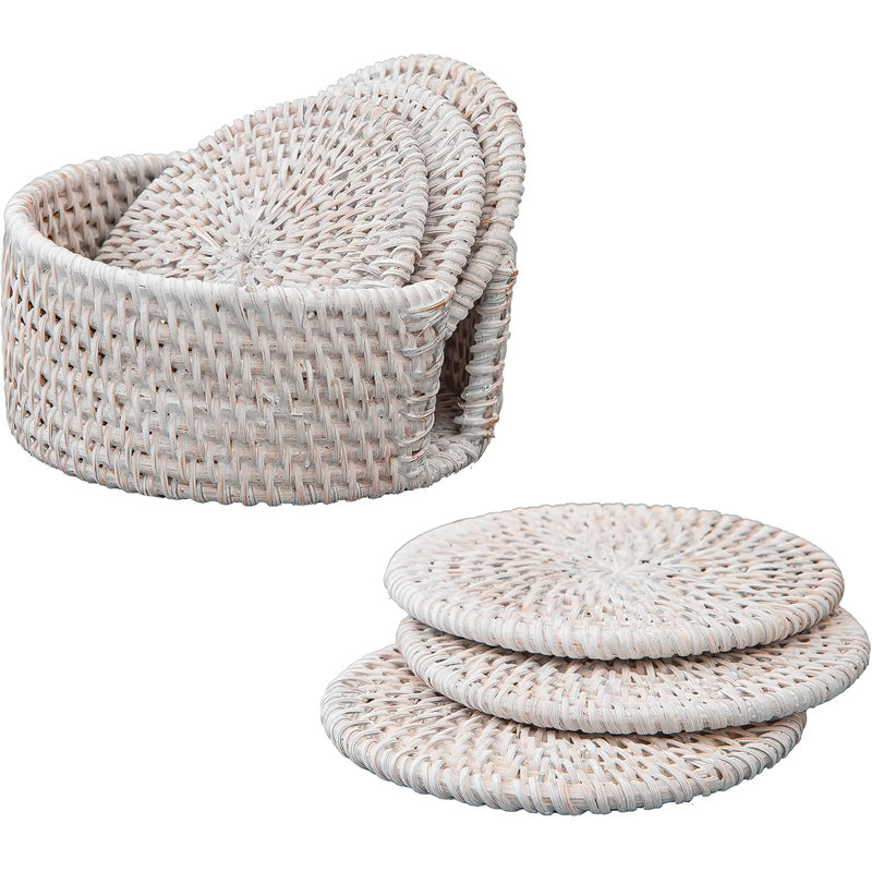 Handmade Natural Rattan Coasters - Round Straw Woven Trivet for Teacup