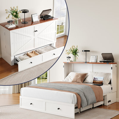 Lit double escamotable avec 2 tiroirs USB