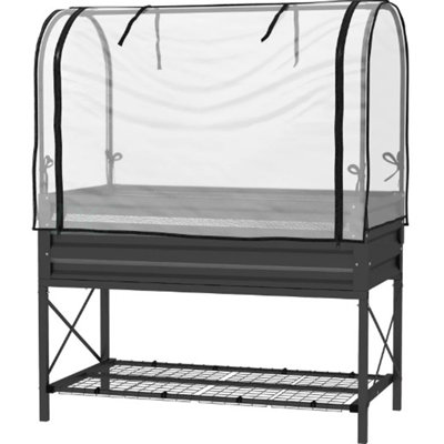 Metal Elevated Planter Box,Raised Garden Bed With Legs And Cover,With Bottom Shelf And Liner For Vegetables