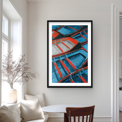 Small Blue and Red Canoes - Boat Coastal Framed Print Decor