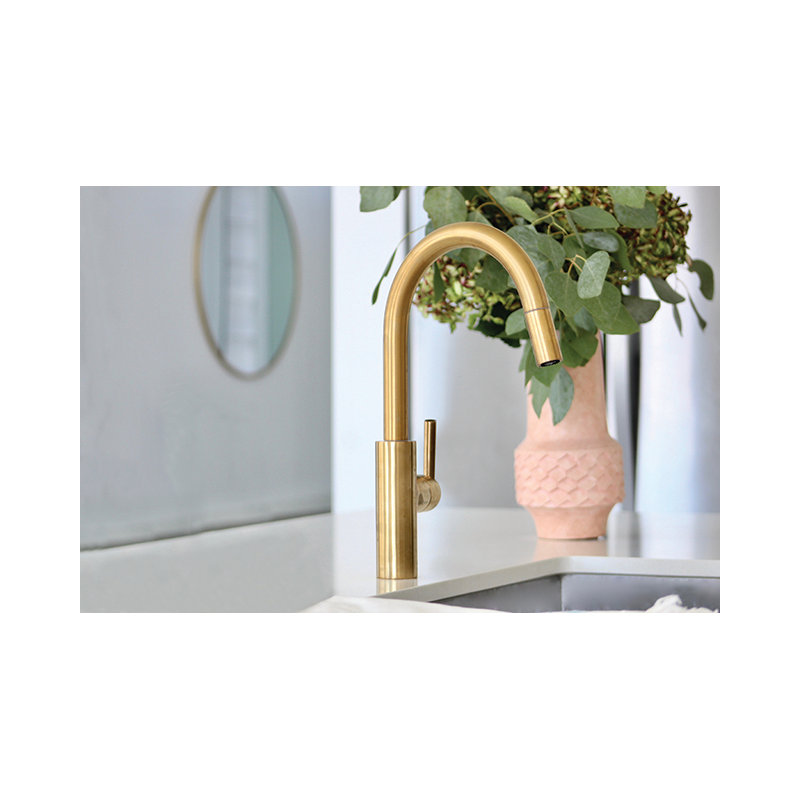 East Linear Single Handle Pull Down Kitchen Faucet, Forever Brass (PVD)
