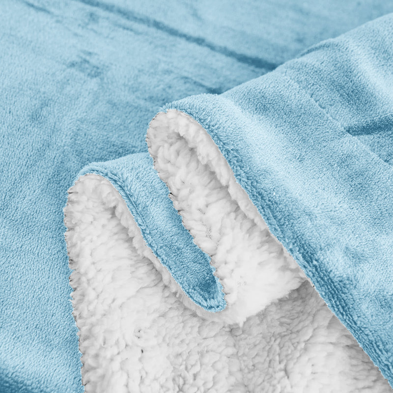 Home Comfort Sherpa Fleece Throw Blanket Cozy Reversible Blanket for Bed Sofa and Couch, 150cm W x 200cm L, Sky Blue