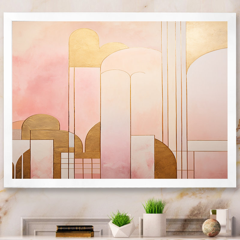 «City of Gold», impression sur toile géométrique, Cadre simple blanc, H 20 po x l 12 po x P 1 po