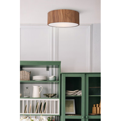 13 po. Plafonnier encastré noir mat moderne 2 lumières 15 watts avec abat-jour imitation grain de bois