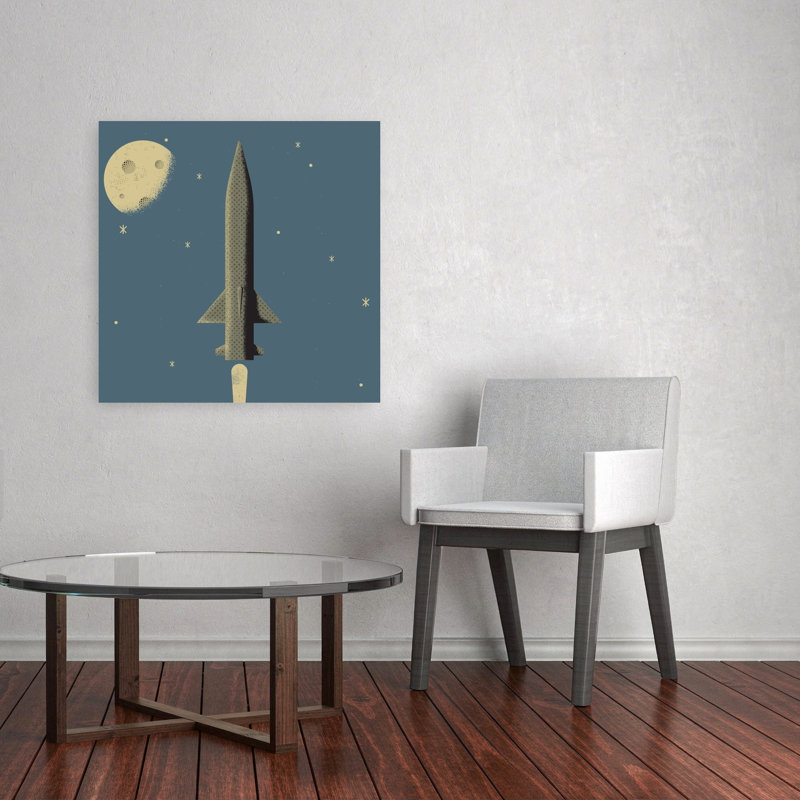 Rocket Moon Journey, rétro, impression d'art abstrait rétro, 32" H x 32" W