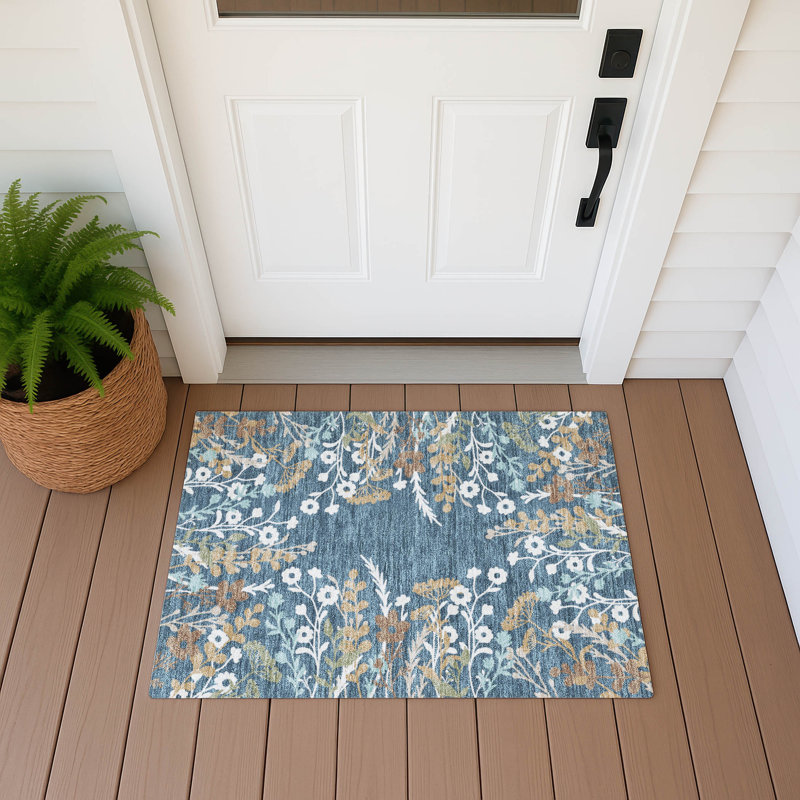 Machine Washable Indoor/Outdoor Bourkelands ACN2334 Floral Rug, Rectangle 1'8" x 2'6"