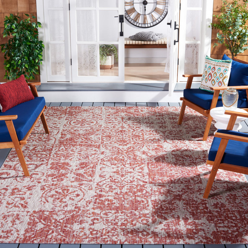 Tapis d'intérieur / extérieur à motif floral Barbuto Performance, Rectangle 8 pi x 11 pi