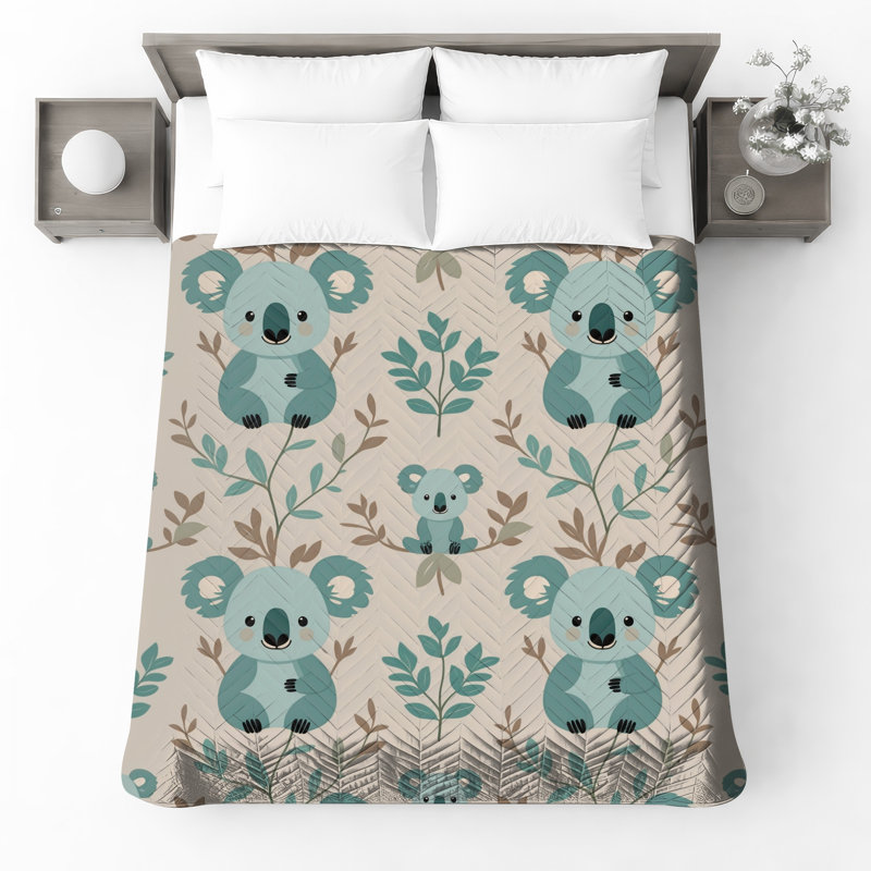 Koala Leaf Pattern Bedding Koala Bedspread Animal, Twin
