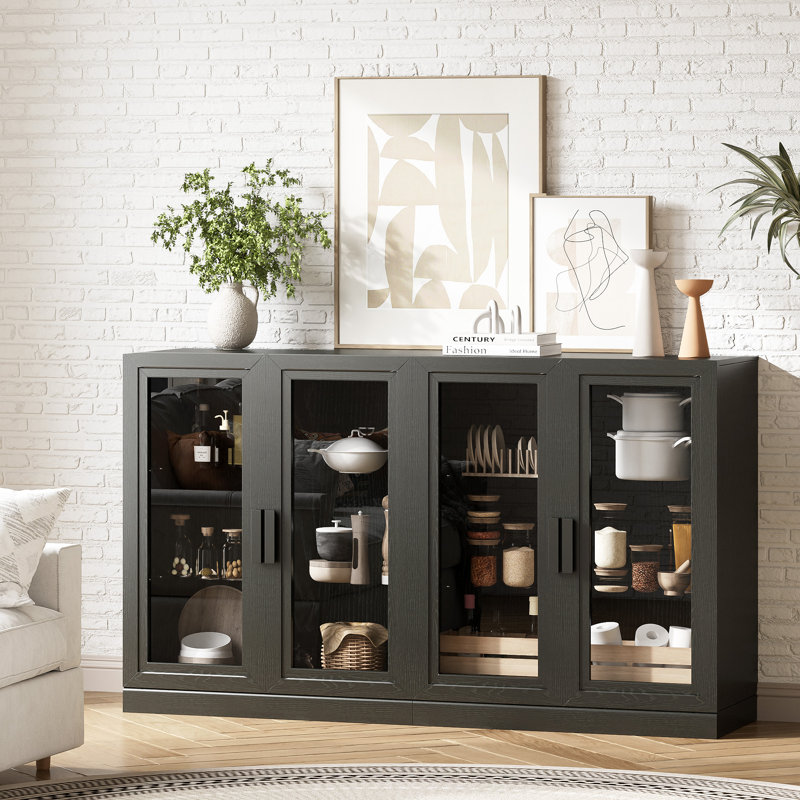 Wood Sideboard Storage Buffet 2 Doors Buffet Cabinet, 36" H x 62" W x 16" D, Black