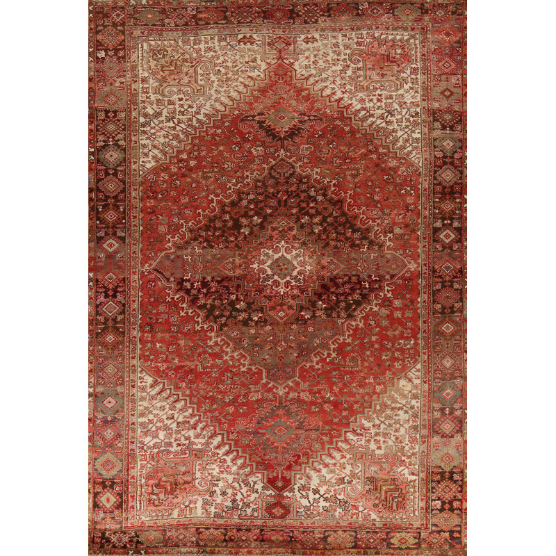 Tapis géométrique rouge rétro 10 x 13