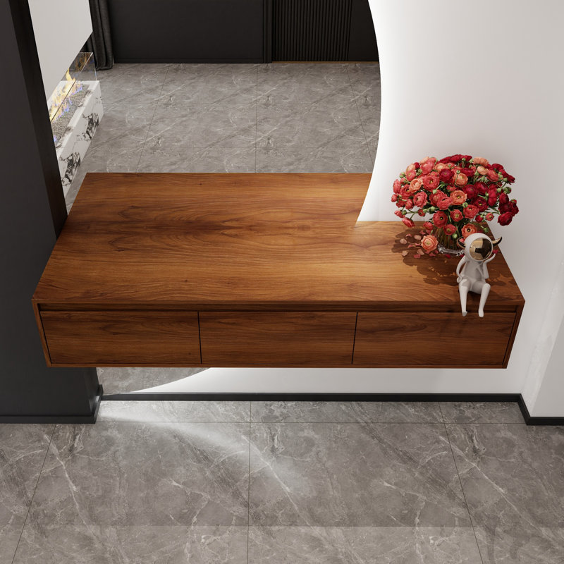 Meuble-lavabo contemporain de 60 po avec tiroir à fermeture en douceur et design flottant pour des solutions de rangement élégantes