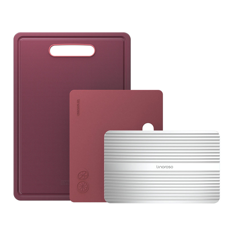 Bordeaux Red Plastic Cutting Board Set with Defrosting Tray