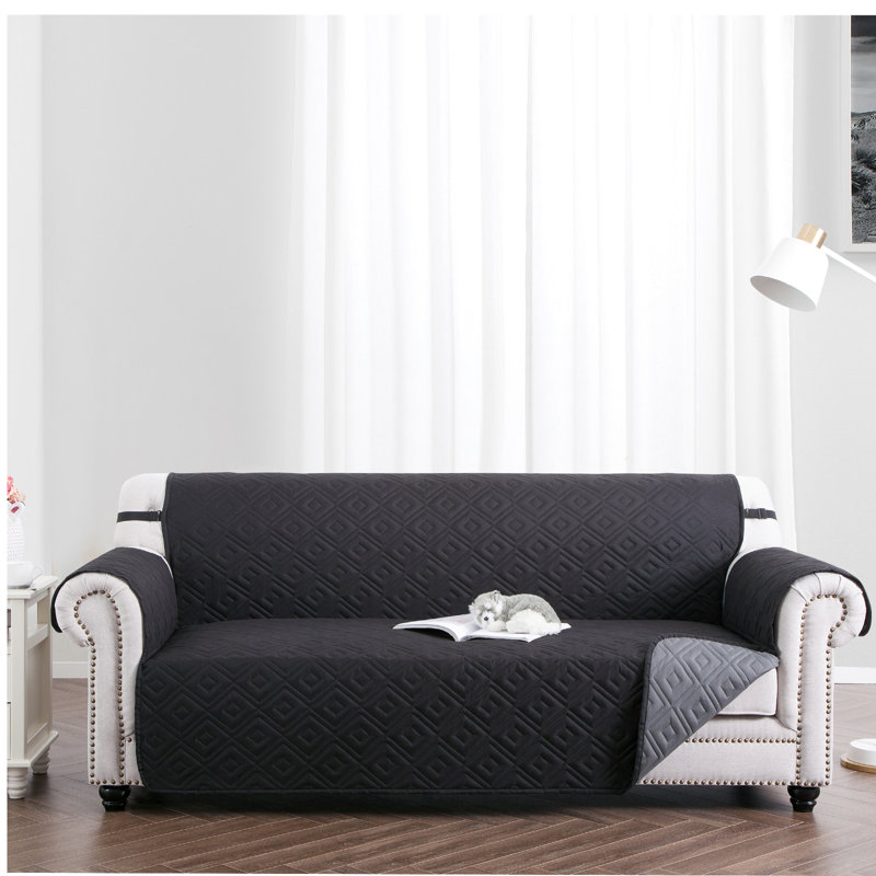 Box Cushion Sofa Slipcover, Black/Dark Grey, 179cm H x 280cm W