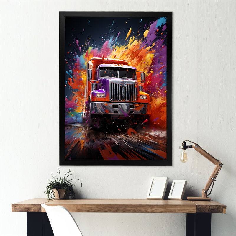 «Expressionist Monster Truck Fury» sur toile, Cadre simple noir, H 32 po x l 24 po x P 1 po