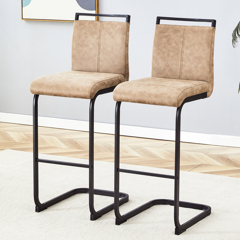 Brown Tech Fabric Bar Stool (2), 42.5 Inches Tall - Modern Comfortable. Seat. Black Metal Frame. Non-slip Base. Easy Assembly Kit 2pcs 42.5" Stools Style & Comfort. Soft Construction. Quick And