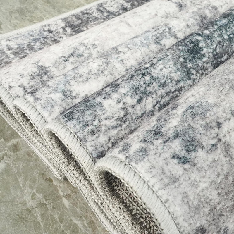 Washable Area Rug - Living Room Large Abstract Area Rug Soft Indoor Low Pile Carpet for Bedroom, Dining Room Non-Slip Backing Stain Resistant Distressed Decor Washable Mat Blue