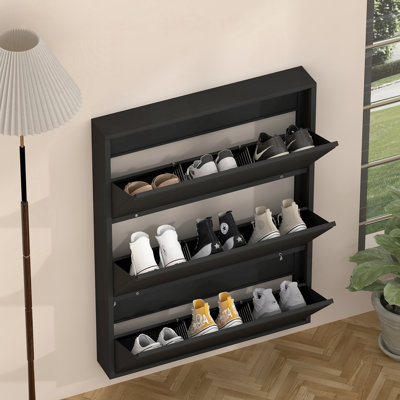 Wall-Mounted Steel Shoe Cabinet with Flip Drawers