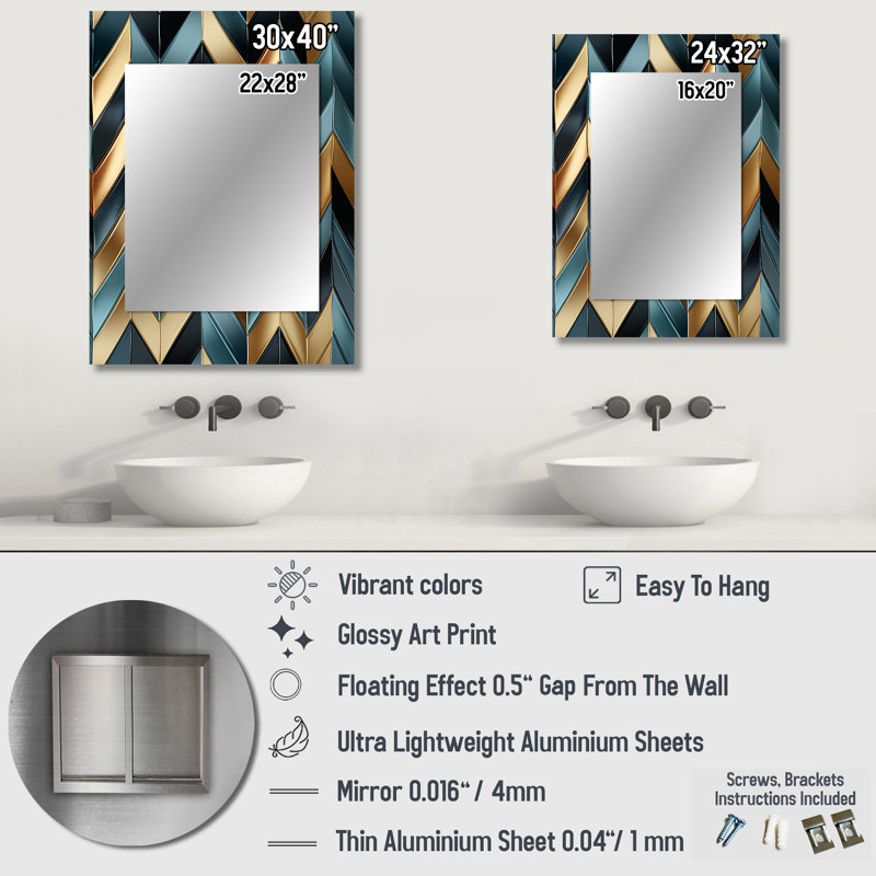 Métallique Chevron Elegance Patter - miroir à chevron, miroir mural unique Glam, impression d'art en métal, 32 po x 24 po