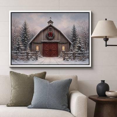 Illustration de grange de Noël porte rouge rustique