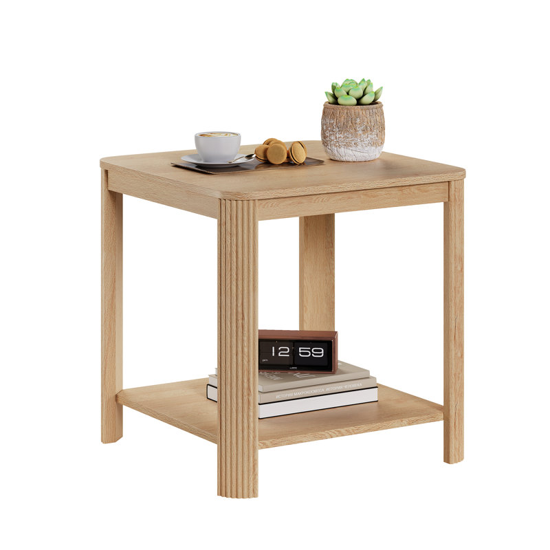 Ensemble de 2 tables de bout Waveline avec coins arrondis et pieds ondulés, 2, Chêne