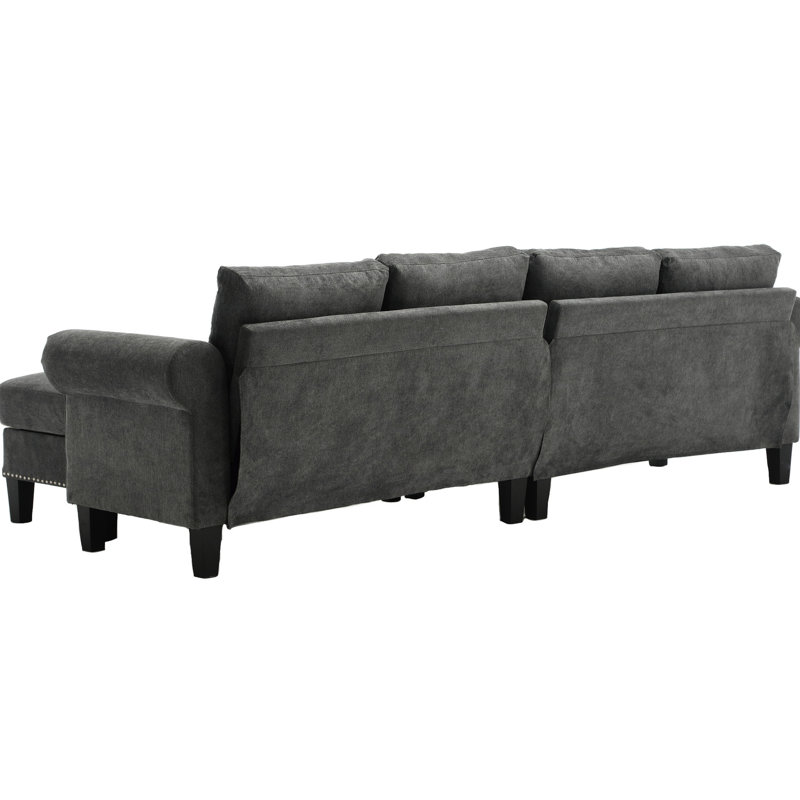 Rangement convertible gris, design moderne pour espace de vie modulaire 4 avec rangement, revêtement, base en bois massif, dossier rembourré