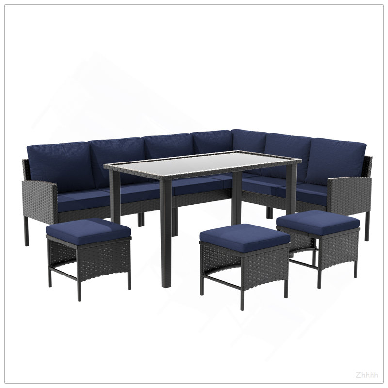 Ensemble de 7 pièces de mobilier d'extérieur pour petit patio, Bleu