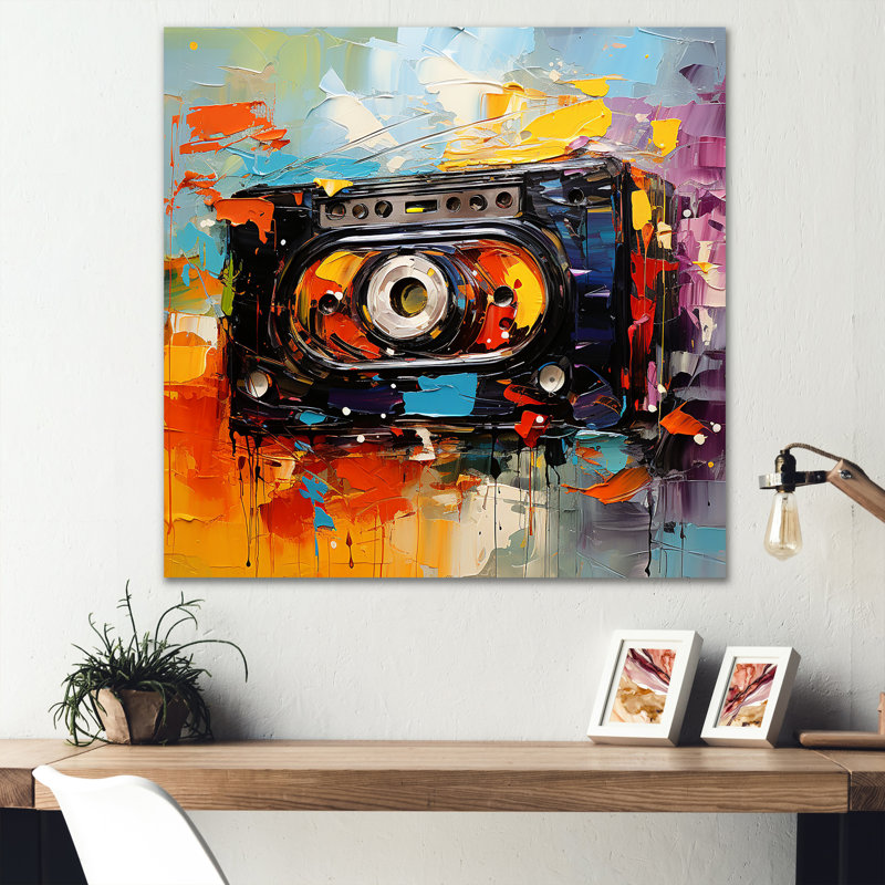 Caméra colorée colorée Insta Gram I - cassettes, art mural en métal, H 29 po x l 29 po