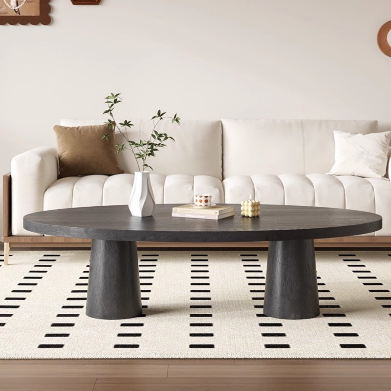 Oval Pine Wood Nordic Coffee Table, 16.54" H x 51.18" L x 23.62" W