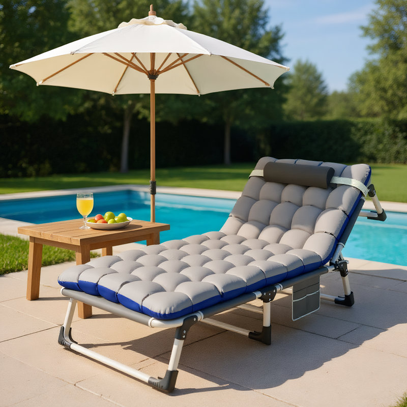 Méridienne de patio de 29 pouces de largeur, réglable à 4 positions avec matelas et oreiller, capacité de 440 lb, Gris