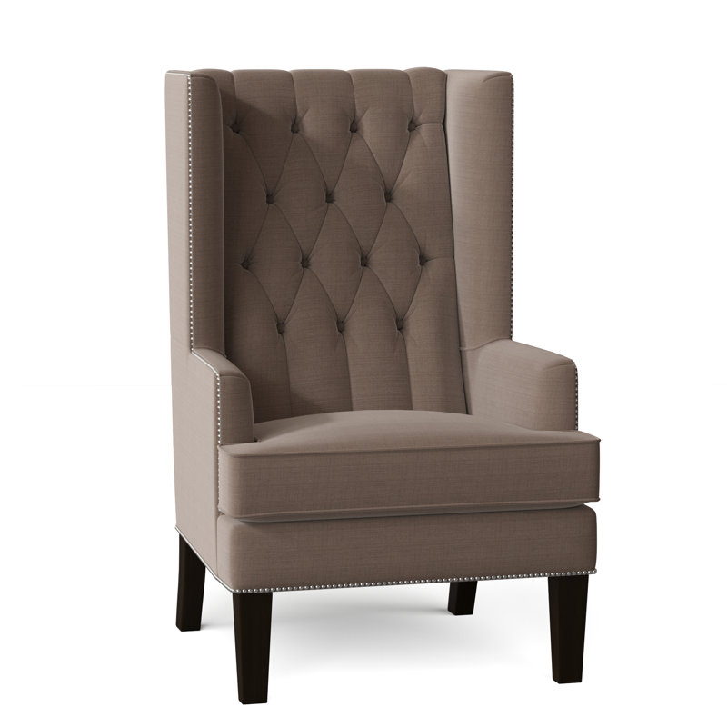 Searle Upholstered Wingback Chair, Klein Dolphin, Mahogany