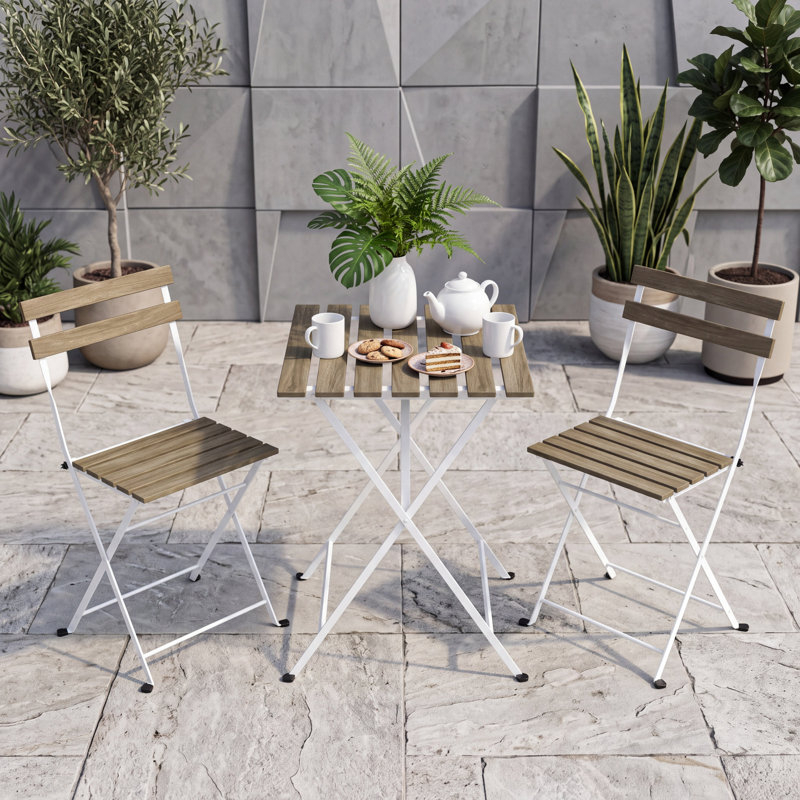 Acacia Solid Wood Patio Dining Set Table,, Blanc