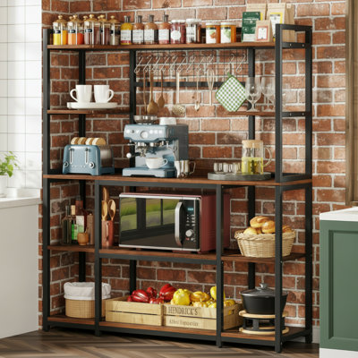 Grille de four à micro-ondes pour armoires de cuisine, conception à 5 niveaux + armoires, avec 11 crochets, couleur brun rétro, adaptée aux besoins de rangement de la cuisine.