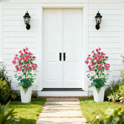 Paquet de 2 arbres de bougainvilliers artificiels de 4 pi avec fleurs, plantes topiaires en pot