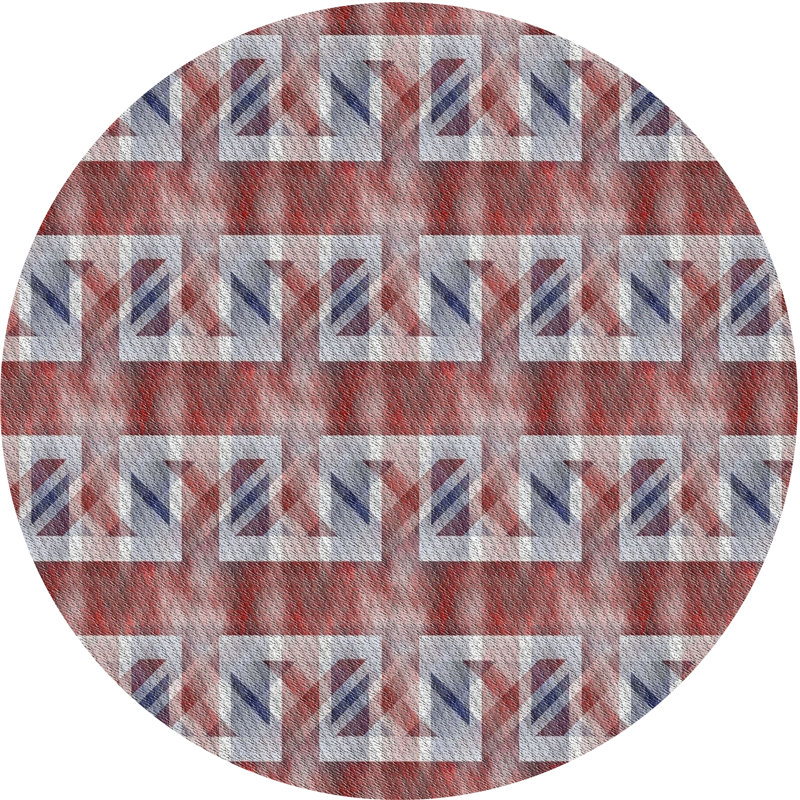 Tapis de zone rouge/mauve à motifs, Rond 4 pi