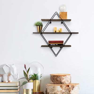 Modern Industrial Wall Shelf Set (3 Pieces) | 100% Spruce Wood, Black & Walnut Finish | Shelves: 15.8 x 5.5 inches (2 pcs) & 23.6 x 5.5 inches (1 pc) | Durable Metal Frame, 4 lbs Capacity | Stylish Storage for Home & Office
