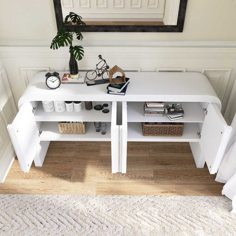 Armoire de rangement en bois à motif de vagues de 63 po avec tablette réglable, Blanc