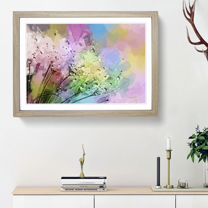 Rainbow upon a Dandelion in Abstract - Picture Frame Painting Print, 36cm H x 48cm W x 2cm D, Oak Framed
