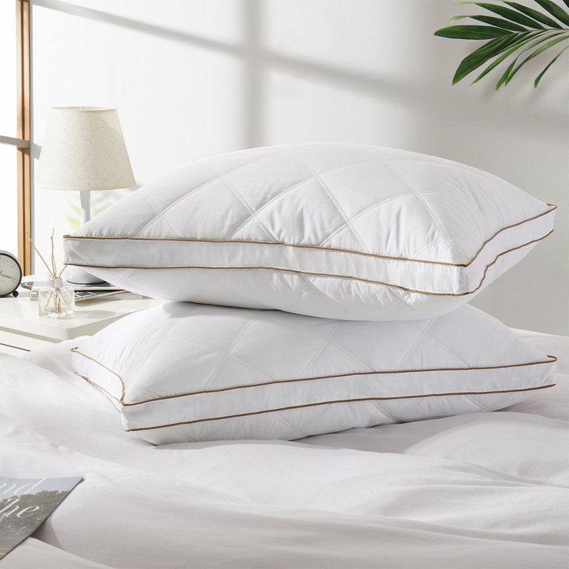 Grey Goose Feather & Down Bed Pillow – Plush Down Blend Pillow with Polyester Cover, Medium Support Pillow for Side and Back Sleepers(Set of 2)