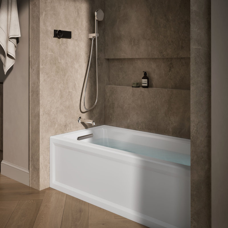Archer® Alcove Bath with Bask Heated Surface, Integral Apron, Tile Flange, White, Left