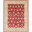Tapis turc en laine noué à la main 8 x 10,3 pi avec fond rouge et bordure ivoire