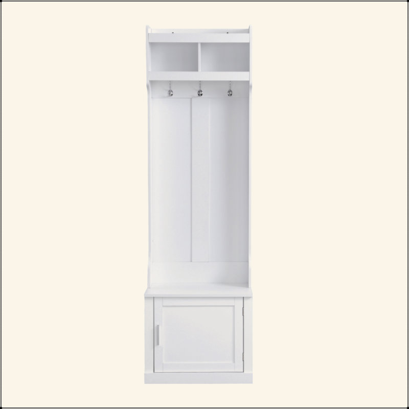 Arbre d'entrée minimaliste avec armoire et 6 crochets suspendus, Blanc