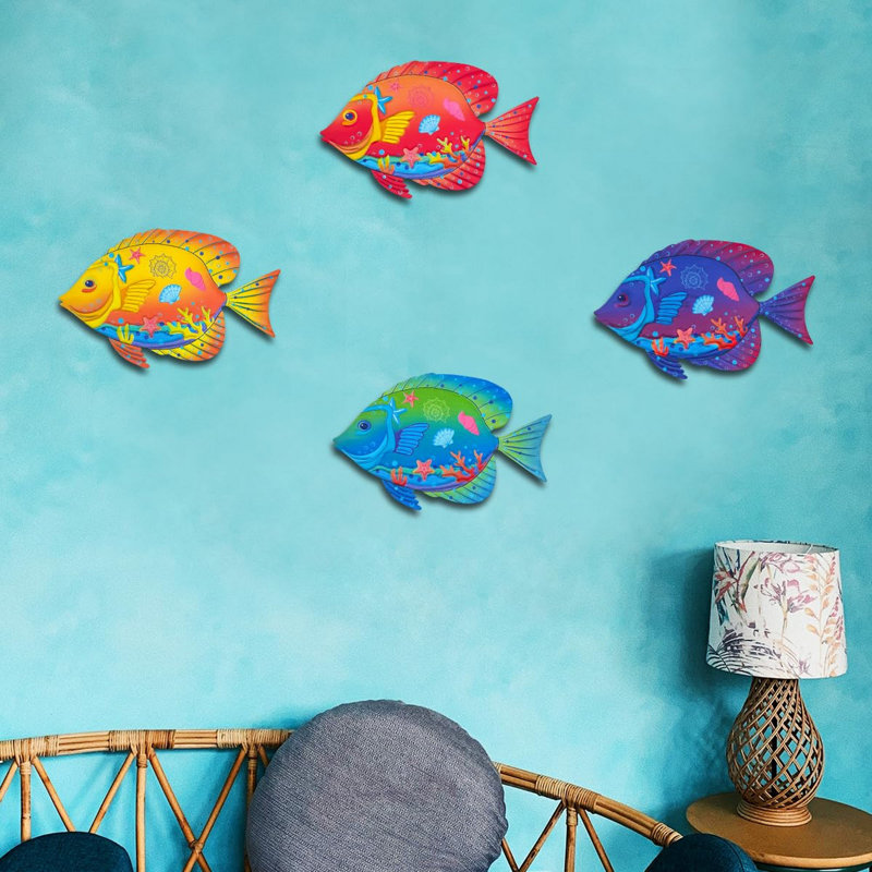 Ensemble de 4 décorations murales en métal Sea Fish